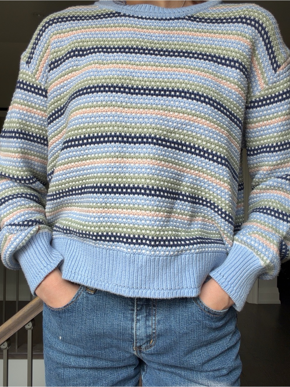 Northern Reflections Light Blue Multi-Color Knit Sweater